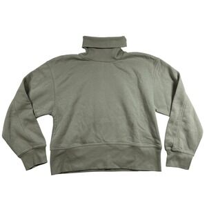 ZARA Women Sage Green Turtleneck Cropped Sweatshirt Fleece Lined Size S Small
